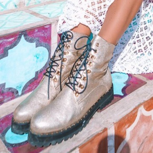 Sol Sana Gold Combat Boots - Picture 2 of 4